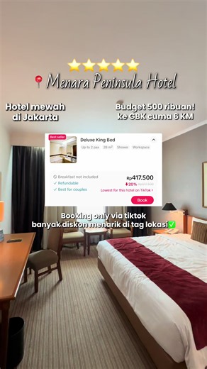 Masih ga nyangka yaa di Jakarta ada hotel bintang 5 yang harganya 500 ribuan dan ini aksesnya strategis lho👀 Kamu dapet berapa di tanggal favorit kamu? Cek tag lokasi hijau yaa buat special diskonnya💸✅ #nginepasikjuni #PromoTravelTengahTahun #menarapeninsulahotel #hoteljakarta #winkofwinner