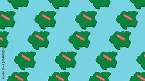 Green isometric maps of country Suriname with orange pointer on a blue background. Seamless loop horizontal movement of fake 3d geographic map concept