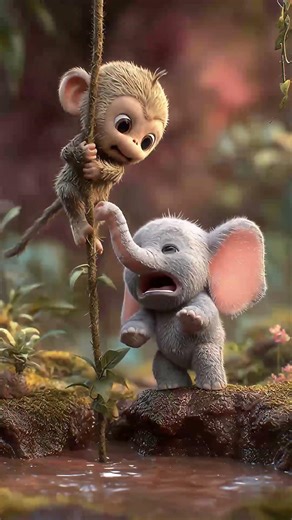 smart monkey and elephant