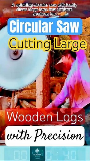 Circular Saw Cutting Large Wooden Logs with Precision