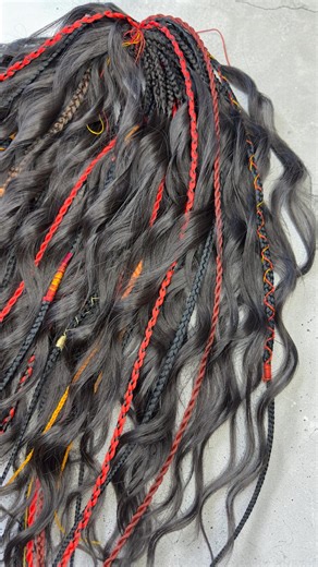 Handmade Curly Dreads With Braids, Dark Brown Wavy Hair Extensions, Red Orange Custom Set - Etsy
