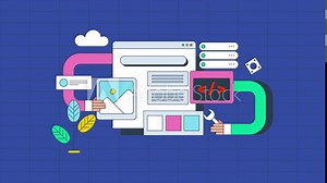 Website interface design and web development concept, putting graphic content on webpage open on browser, application building process video animation.