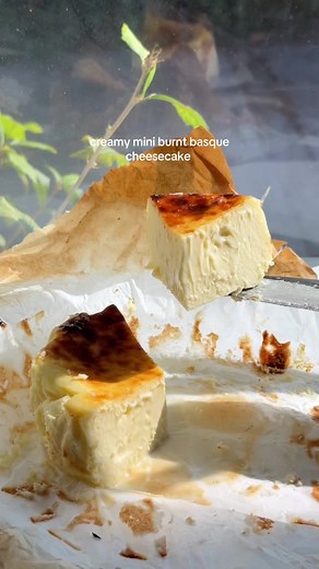 creamy mini burnt basque cheesecake recipe using only 1 block of cream cheese :) mini burnt basque cheesecake: - 1 block room temp cream cheese - 1 egg, room temp - 1/4 c white sugar - 1 tbsp sour cream - 3 tbsp heavy cream - 1/2 tsp corn starch - salt & vanilla *full recipe written on my blog 🧚‍♀️🫶 #cheesecake #baking #Recipe #homecafe #dessert
