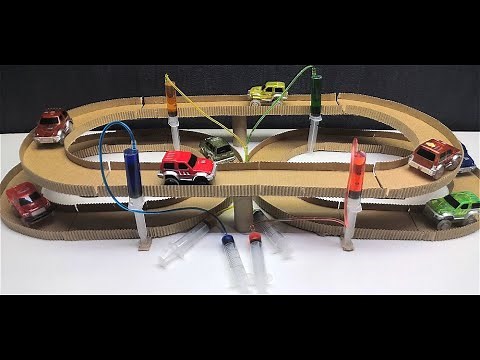 How to Make Amazing Hydraulic Powered Magic track with magic cars from Cardboard