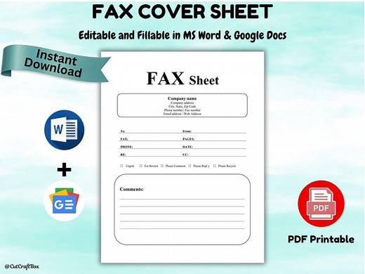 Editable Fax Cover Sheet Fax Cover Template HR Template Fax Sheet Fax Cover Printable Fax Cover Administrative Forms Word & PDF Fax Form - Etsy