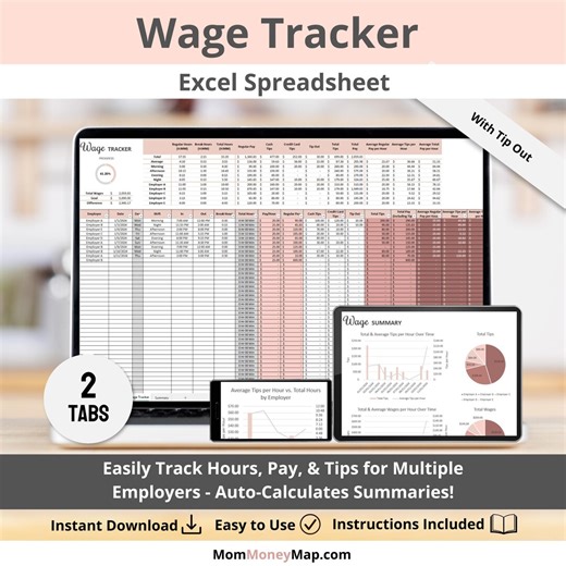 Wage Tracker Excel Spreadsheet With a Tip Out: Employee Pay Log Template (digital Download)) - Etsy Canada