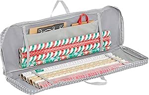 mDesign Long Gift Wrapping Organizer Storage Bag with Handles - Wrapping Paper Holder for Christmas and Holiday Giftwrap - Zipper Closure Wrapping Paper Storage Bag Container with Polka Dots - Gray