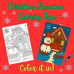 Bonhomme de neige confortable à colorier, Noël hiver scène maison de vacances imprimable, festif bonhomme de neige en téléchargement numérique PNG à colorier - Etsy France