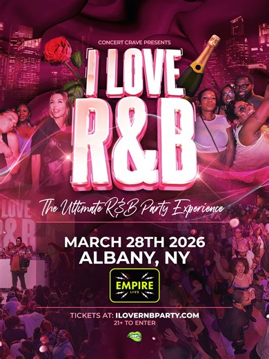 Albany! Get ready to sing, sway, and vibe all night long as I LOVE R&B brings the heat! From 90s throwbacks to early 2000s favorites, our DJs and MCs are bringing the vibes. 🎧 📆 March 28, 2026 📍 Empire Live 🎟 Tickets on sale now at: https://www.ticketmaster.com/event/3000643526DCA511 | SLP Concerts