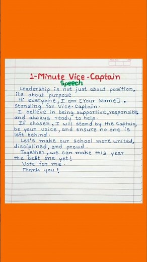 1-Minute School Vice Captain Speech | Best Leadership Speech for School Election | Captain speech