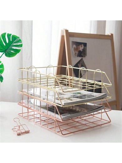 X Jess A4 Desktop File Organizer, Detachable Desk Study Materials Wrought Iron Storage Rack, Stackable Metal Horizontal Letter Tray, Perfect For Letter Tray/A4 Paper Storage, Metal Desk Filing Box For Home, Office And School Paper Management Back To School | SHEIN