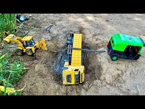 Heavy BharatBenz Dumper Truck Accident Pulling Out JCB 3DX And Auto Rickshaw | Tractor Cartoon Video