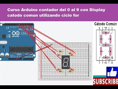 Curso Arduino contador del 0 al 9 con Display catodo comun utilizando ciclo for