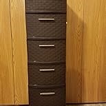 Sterilite 3 Drawer Plastic Wicker Weave Decorative Storage Organization Container Cabinet Tower with Driftwood Handles, Espresso (2 Pack)