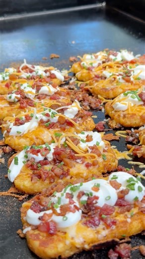 Easy Breakfast Idea! Loaded Hash Brown Patties on the ‪@PitBossGrills‬ Griddle! #griddlecooking