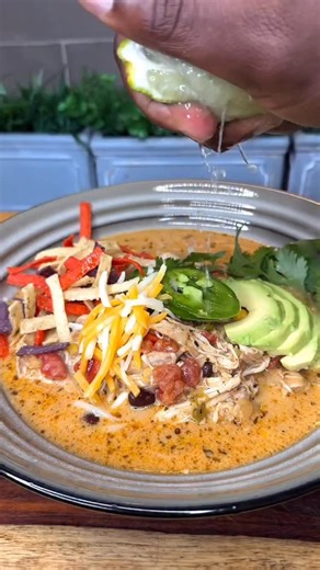 Jahnesta Watson on Instagram: "Creamy Chicken Tortilla Soup 🥣 made in my @cosoricooks pressure cooker. This can made Vegan by substituting grilled woodear mushrooms and plant based cream & cheese. The woodears will get a nice crisp to the outside creating a tender meaty texture. Let me know if you want the recipe ! Full Recipe : Music @lunay TBC Slow Reverb Ingredients: 1 Rotisserie Chicken, shredded 1 Yellow Onion, diced 1 Green , Red, and Yellow Bellpepper, diced 5 Cloves Garlic, slice