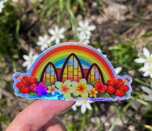 Hawaii Oahu Aulani Rainbow Flower Holographic Disney Sticker Hydro Laptop Stationery Stickers Planner Water Bottle Cell Holo Aloha Floral - Etsy