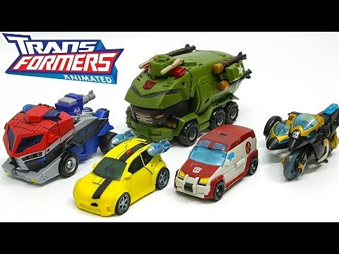 Transformers Animated Autobots Optimus Prime Bumblebee Ratchet Bulkhead Samurai Prowl Car Robot Toys