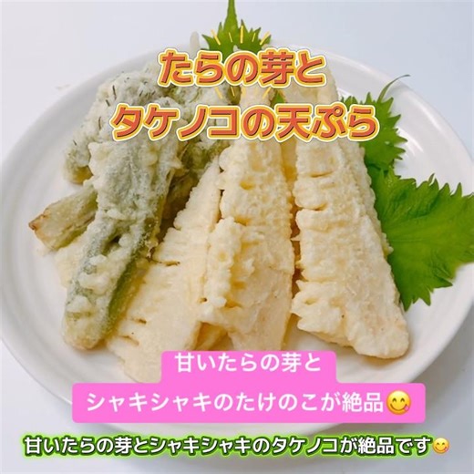 甘いたらの芽とシャキシャキのたけのこが絶品です❣️旬の野菜の天ぷらがめっちゃ美味しい〜😋 #タラの芽とたけのこの天ぷら #たらの芽 #たけのこ #旬の野菜の天ぷら #おいしい