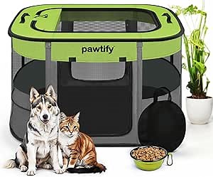 Portable Pet Dog Playpen Indoor Outdoor Use + Carrying Case & Travel Bowl. Jaulas para Perros Grandes y Pequeños, Whelping Box for Dogs Birthing.Cat Playpen Enclosed.Portable Foldable Tent (M)