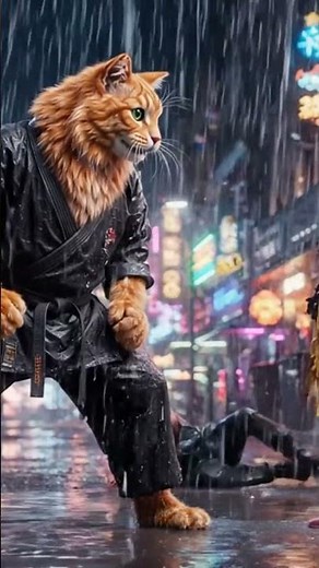 Heroic Karate Cat Saves Child in Rainstorm 😱 | Ultra Realistic Cinematic Rescue Scene #4k