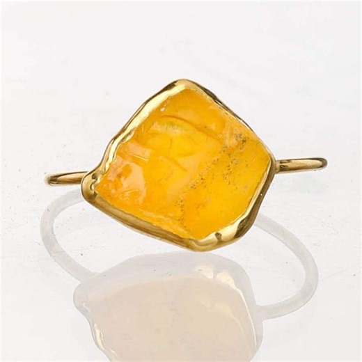 Raw Citrine Ring • 24k Gold Filled, Natural Gemstone Statement Jewelry - Etsy