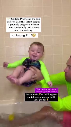 ✨7 Skills to Practice in the Tub before 6 Months! 1. Water Acimation in the Shower 🚿 2. Full Cup Submersion 3. Forward Submersion 4. Drizzle Cup 5. Back Floating 6. Roll Overs 7. Have Fun 🤩 👶🏻🛁Infant Prep is a gradually progression, that if done consistently over time is not traumatizing.👇 👉All of these skills learned before 6 months will make the transition to survival swimming in the pool smooth! ✅Link in Bio #summer #survivalswimlessons #parents #pregnant #expectingmoms #prepare2swim #