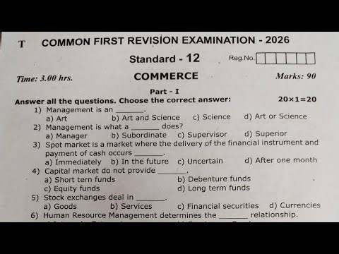 12th Commerce First Revision Original Question Paper 2026 | English Medium