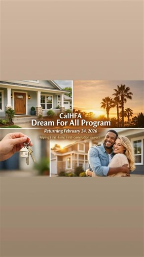 ✨ CalHFA Dream For All Program is Back! ✨ Starting February 24, 2026, CalHFA’s Dream For All program is officially reopening, and this is an amazing opportunity for eligible buyers! 🏡 This program offers a shared appreciation loan of up to $150,000 or 20% of the purchase price or appraised value (whichever is less) to help with down payment and/or closing costs. ✔️ Designed for first-time homebuyers ✔️ Must meet first-generation homebuyer requirements ✔️ Helps make homeownership more attainable