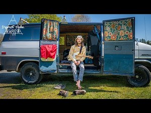 Musician lives in basic van build to save $$$ and play music.