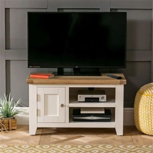 [Hot Item] White/Cream Painted Small TV Unit with Door and Shelf, Living Room Small TV Stands up to 45" TV Size Small Space Using Entertainment TV