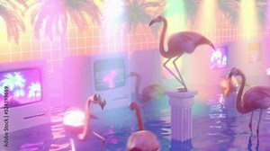 flamingo dancing, dance in the club loop animation Stock Video