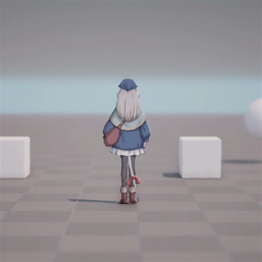 後ろ向きの待機、走行アニメーションも作りました！しっぽは結局パス・コンストレイントは使わずに手動で設定しました。