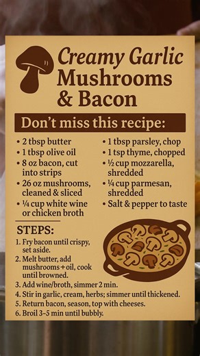 Sizzling bacon meets creamy garlic mushrooms in the dreamiest skillet combo — rich, savory, and ready to steal the spotlight in minutes. recipe in comments | Pinch Of Flavor