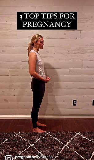 1. Try to keep head up, shoulders back and rib cage in line with your hips and ankles. As your breasts and belly grows, you will want to slouch your shoulders and pelvis inwards. This creates problems for your pelvic floor because it is not being supported by your body. Your pelvic floor will weaken because the muscles aren’t being used which can lead to prolapse and/or incontinence (bladder leaking) during and after pregnancy. 2. Squats and wall sits are one of the BEST exercises to strengthen