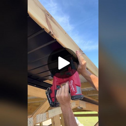 Even steel soffit is no match @milwaukeetool #ceoofconstruction #tools #construction #soffit #nailer