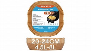 100 Stück Backpapier für Heißluftfritteuse 4,5L-8L, Stone TH 20-24cm Airfryer Backpapier Pergamentpapier Liner Kompatibel mit COSORI Philips Cecotec Midea Russell Hobbs XL XXL Airfryer