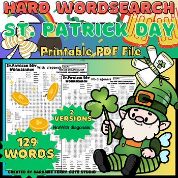 St. Patrick's Day Word Search Hard Puzzles 129 Vocabulary Words | March activity