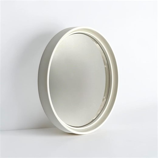 White Space Age Wall Mirror Round Plastic France 1970s