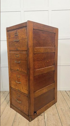 Antique Oak Filing Cabinet – Early 20th Century Four Drawer Office Storage