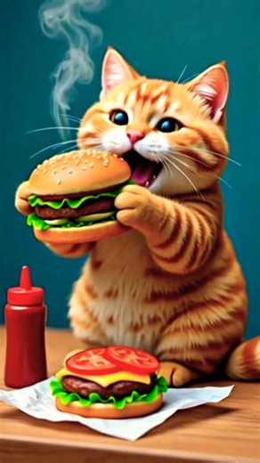 Cat Eats Like a Human 😺🍔 | Pixar-Style Animation #shorts