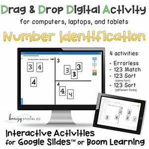 Number Identification Digital Boom Cards and Google Slides for Special Ed