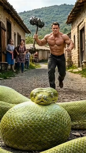 A gigantic python faces off against a muscular man! 😲🐍#Python#Shorts#AI