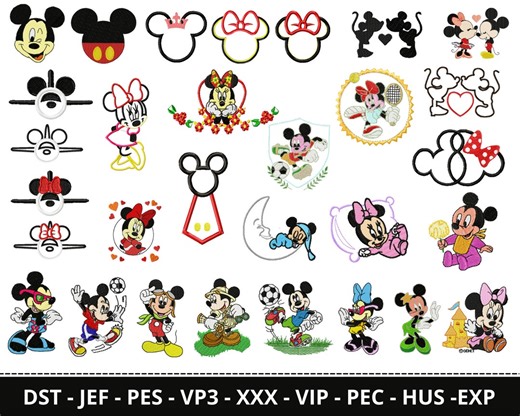 Mickey Mouse Embroidery Design - Mickey and Minnie Applique Machine Embroidery Pattern & Designs – 30 Types – Instant Download - Etsy