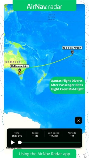 Qantas flight #QF21 from Melbourne to Dallas-Fort Worth, operated by a Boeing 787-9 (VH-ZNB), diverted to Papeete after a disruptive passenger reportedly bit a crew member during the flight. Via @AirNavRadarFlight data: https://t.co/50T0PS0NMd