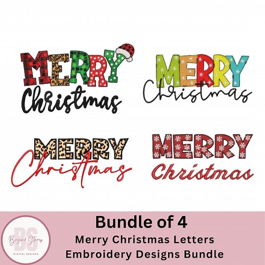 Merry Christmas Embroidery Designs Bundle of 4 Merry Christmas Applique Machine Embroidery File, Buffalo Plaid Merry Christmas Embroidery - Etsy
