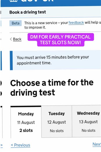 DM FOR EARLY PRACTICAL TEST SLOTS NOW! #testdates #practicaldrivingtest #drivingtestdatesuk #driving