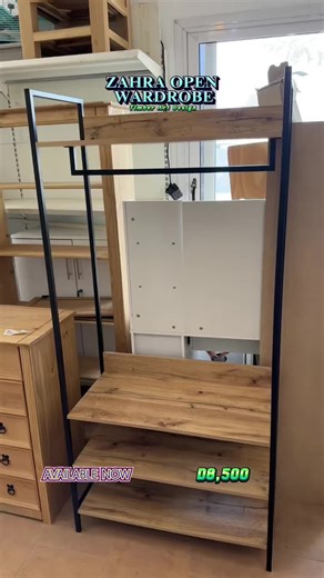 Timber Art Design Zahra Open Wardrobe with 4 Shelves and Hanging Rail in Wotan Oak - D8,500 Available in Store. Complete with Hanging Rail and 4 Open Shelves. Metal outdoor frame and legs This item is crafted from a high quality particle board. #foryoupage❤️❤️ #fyp #gambian_tiktok🇬🇲🇬🇲 #homedecor #wardrobe