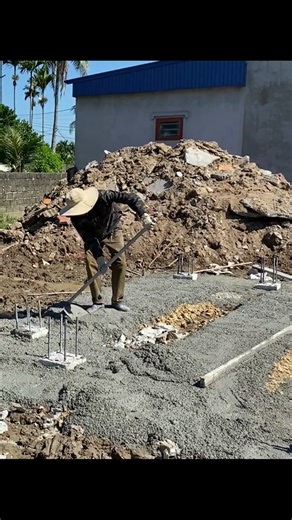 construction of steel beams and foundation beams | building a solid house structure, #building.