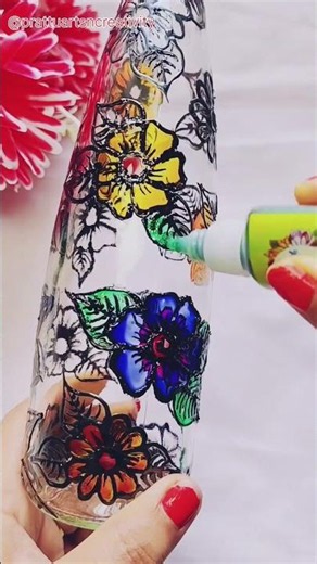 Glass Bottle Makeover with Floral Art 🌿 #viral #recycledart #bottleart #shorts #glass #glassbottle